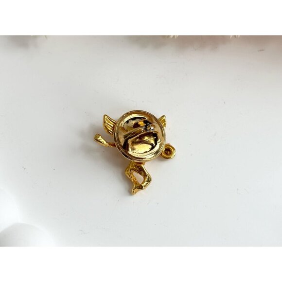 Teeny Tiny Cherub Gold T Purple Rhinestone Angel Figural Vintage Religious Pin - Picture 3 of 10